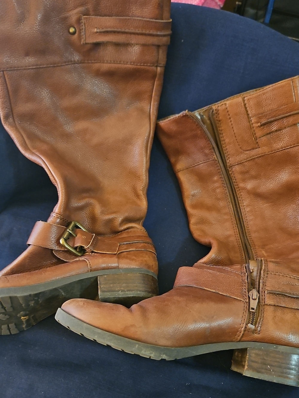 Nine West Brown Leather Mid-Calf Heeled Boots